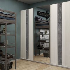 Шкаф-купе 2250 серии SILVER S4+S1+S4 B22+PL4 (по 2 ящика лев/прав+F обр.штанга) профиль «Серебро» в Соликамске - solikamsk.mebel24.online | фото