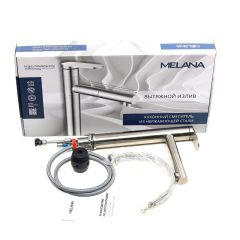 Смеситель д/кухни MELANA-F610303 Stello нерж.сталь, однорычажный, сатин, вытяжной излив в Соликамске - solikamsk.mebel24.online | фото 2