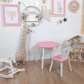 Комплект детский стол КРУГЛЫЙ и стул КОРОНА ROLTI Baby (розовая столешница/розовое сиденье/белые ножки) в Соликамске - solikamsk.mebel24.online | фото