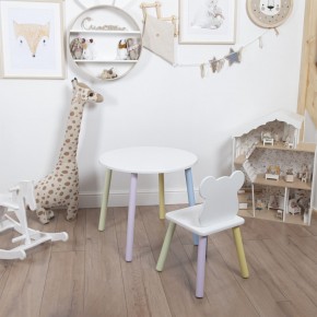 Комплект детский стол КРУГЛЫЙ и стул МИШКА ROLTI Baby (белая столешница/белое сиденье/цветные ножки) в Соликамске - solikamsk.mebel24.online | фото
