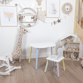 Комплект детский стол ОБЛАЧКО и стул МИШКА ROLTI Baby (белая столешница/белое сиденье/цветные ножки) в Соликамске - solikamsk.mebel24.online | фото