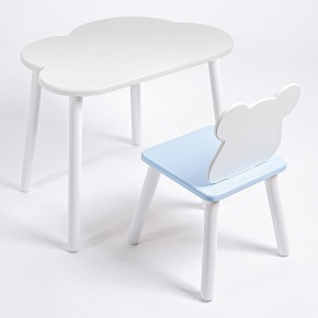Комплект детский стол ОБЛАЧКО и стул МИШКА ROLTI Baby (белая столешница/голубое сиденье/белые ножки) в Соликамске - solikamsk.mebel24.online | фото
