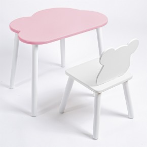 Комплект детский стол ОБЛАЧКО и стул МИШКА ROLTI Baby (розовая столешница/белое сиденье/белые ножки) в Соликамске - solikamsk.mebel24.online | фото