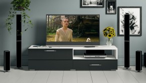 Тумба под ТВ Ларго 1,4, цвет корпус белый/фасады МДФ чёрный глянец, ШхГхВ 140х46х35 см., НЕ универсальная сборка в Соликамске - solikamsk.mebel24.online | фото 12